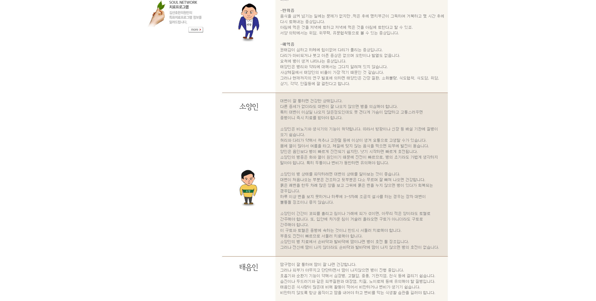 체질별질병,태양인질병,소양인질병,태음인질병,소음인질병